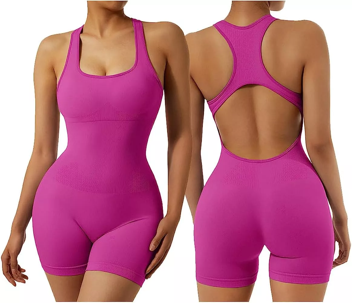 Buy OMKAGI Women Seamless One Piece Jumpsuits Racerback Bodycon Tummy  Control Yoga Rompers