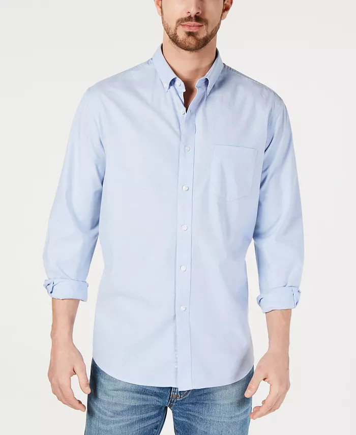 Men's Solid Stretch Oxford Cotton Shirt, Created for Macy's | Macys (US)