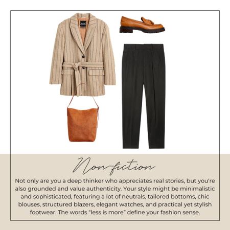 If you like non fiction books, then this simple and straightforward outfit is for you. Dress pants, a blazer, tote bag, and loafers are sophisticated yet simple 

#LTKstyletip #LTKworkwear #LTKover40