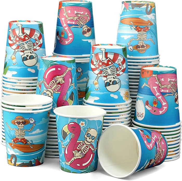 100 Pcs Summer Halloween Paper Cups Summer Halloween Party Decorations Disposable Pool Party Cups... | Amazon (US)
