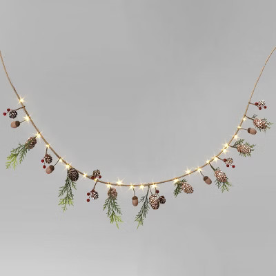 6' Battery Operated Lit Pinecone with Acorns and Berries Decorative Christmas Wall Garland Brown/... | Target