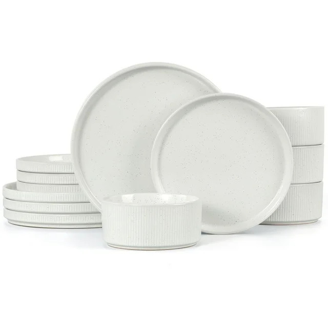 Vesteel 12 Pieces Dinnerware Set for 4, Premium Stoneware Ribbed Dishes, Chip & Scratch Resistant... | Walmart (US)
