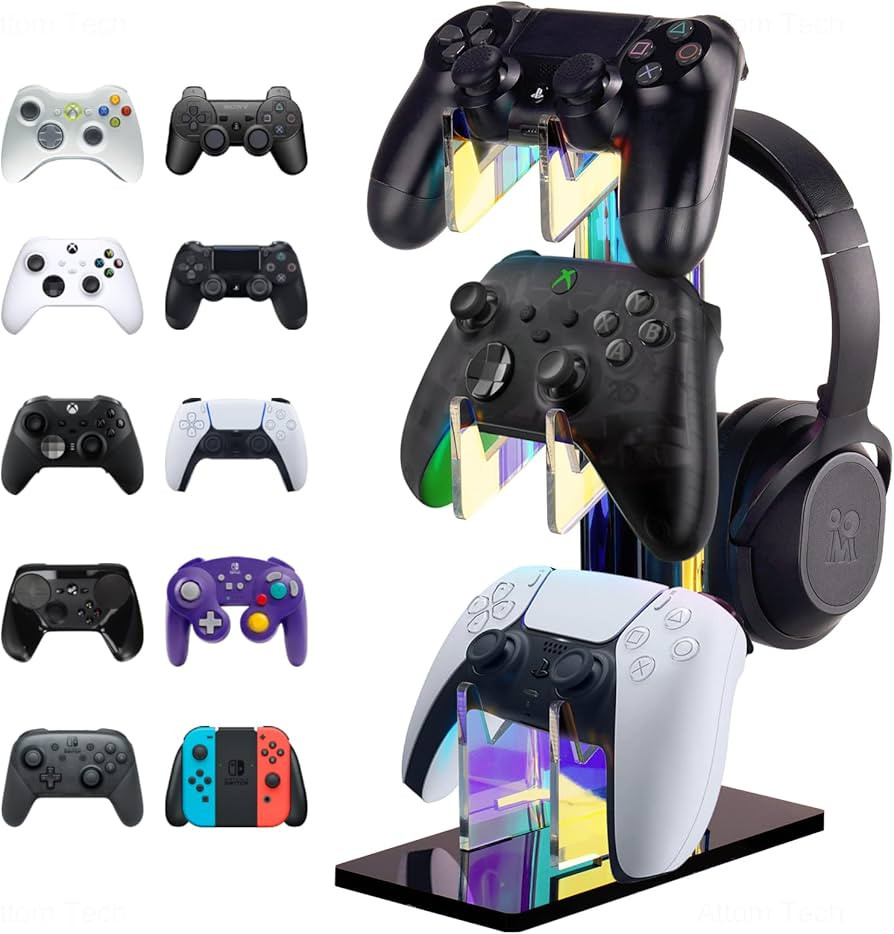 NiHome Iridescent Acrylic Multi-Tier Universal Game Controller Headset Holder Stand for PS5 Xbox ... | Amazon (US)