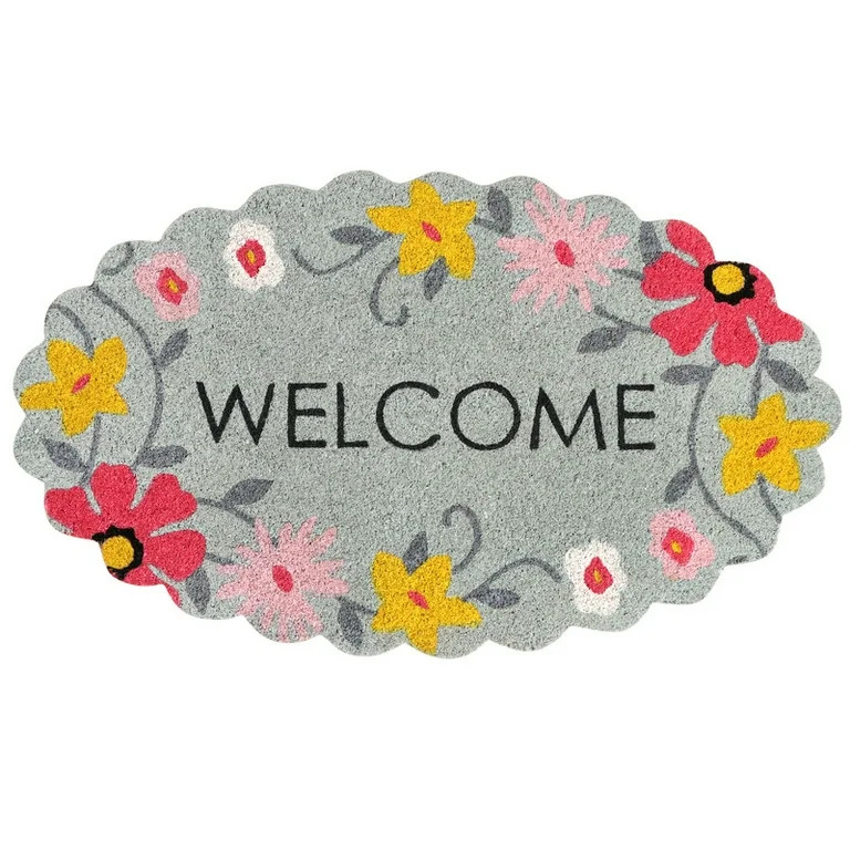 A1HC Natural Coco Coir Doormat, Spring Floral Scalloped, 18"x30", Durable Outdoor Welcome Mat, No... | Walmart (US)
