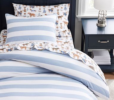 Chambray Stripe Organic Duvet & Shams | Pottery Barn Kids