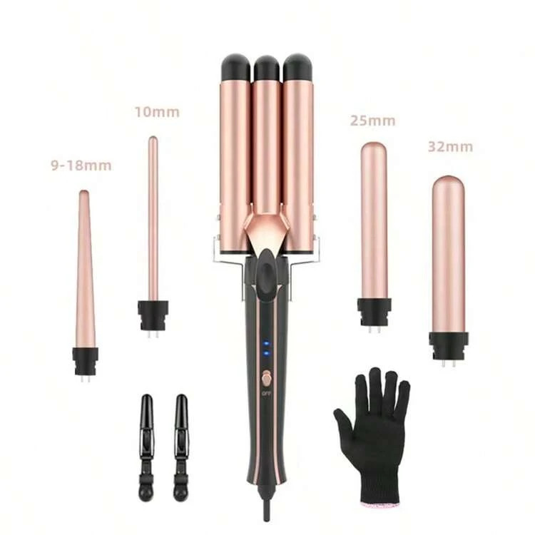 Waver Curling Iron Wand, 5 In 1 Curling Wand Set With 3 Barrel Hair Crimper For Women, Fast Heating Hair Wand Curler In All Hair Type | SHEIN