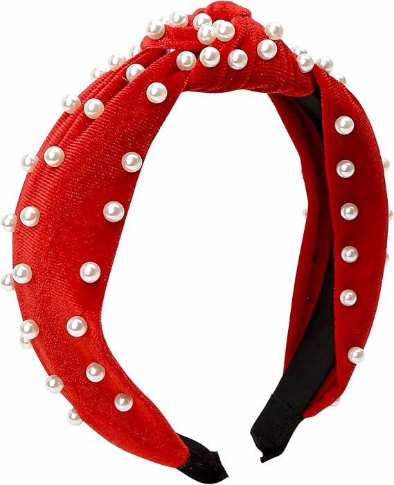 Red Pearl Knot Headband Sparkle Pretty, Head Band Rhinestone Top Knotted Turban Accessories Woman... | Amazon (US)