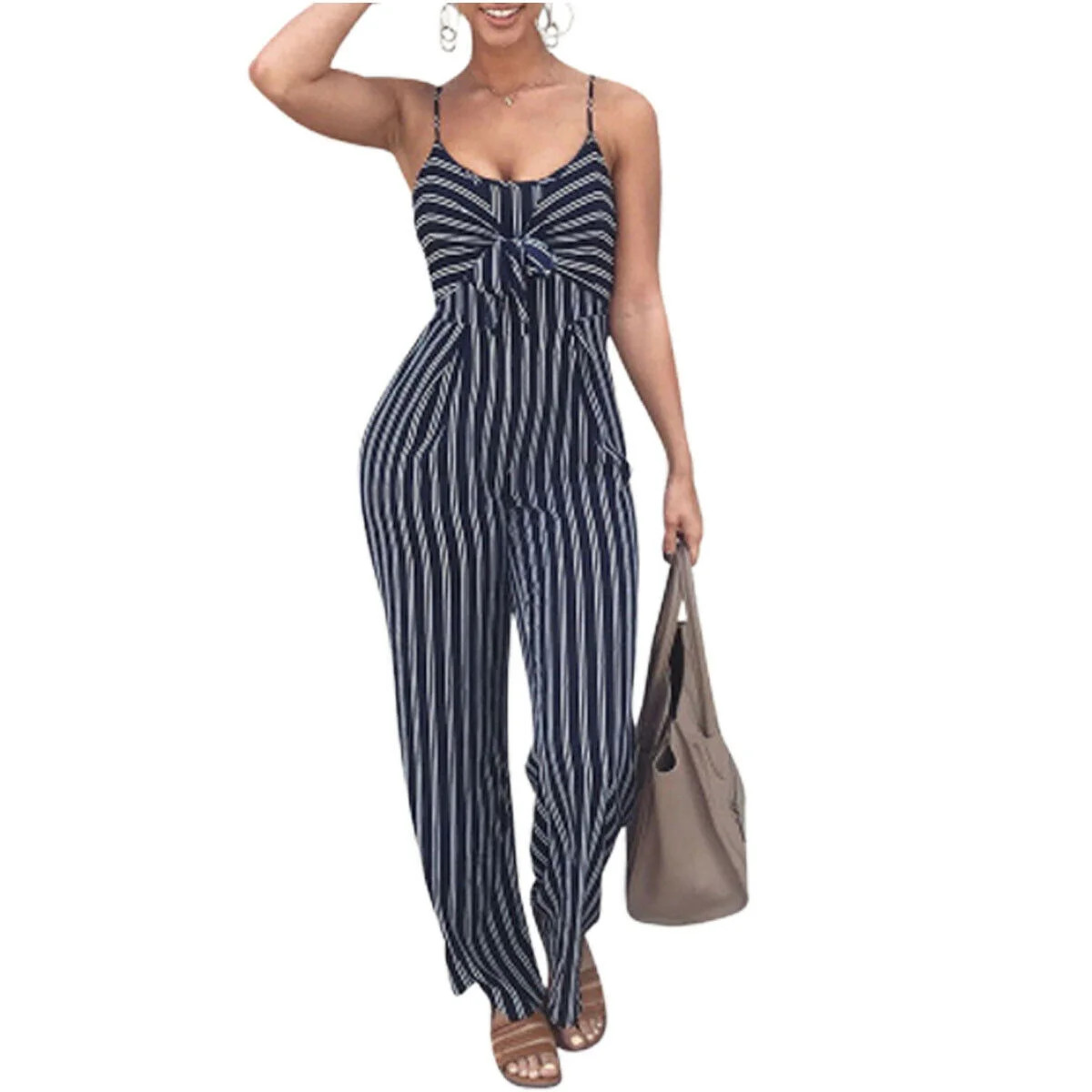 Gueuusu - Women Sleeveless Jumpsuits Casual Striped Trousers - Walmart.com | Walmart (US)