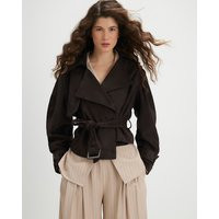 River Island Brown Belted Faux Suede Cropped Trench Jacket | River Island UK & IE