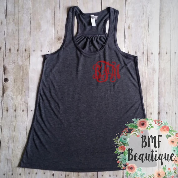 Pocket Size Women's Monogrammed Flowy Tank Top, Personalized Tank Top, Work Out Tank Top, Monogram B | Etsy (US)