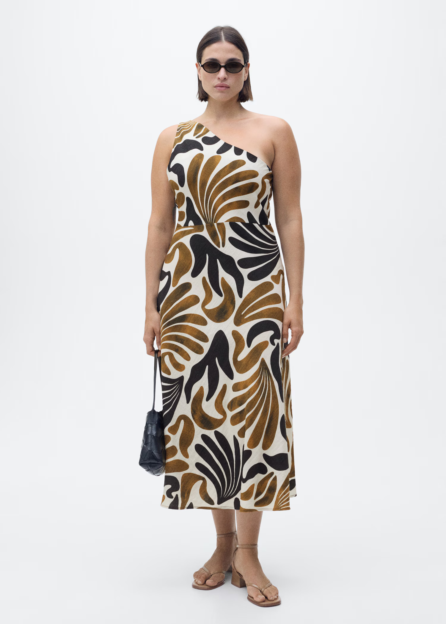 Printed dress with asymmetrical neck - Women | MANGO United Kingdom | MANGO (UK)