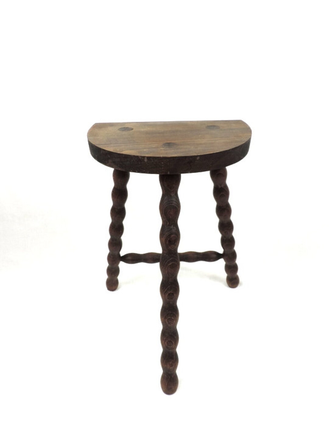 French Vintage 18" Tall Half Moon Shaped Tripod Rustic Stool, Vintage D Shaped Milking Stool | Etsy (US)