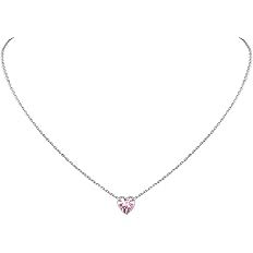 Suplight Dainty 925 Sterling Silver Birthstone Heart Crystal Necklace/Stud Earrings, Minimalist B... | Amazon (US)