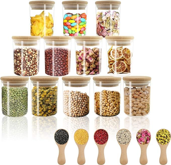 VIKEYHOME 18 pcs Glass jars Set, 12 set - 6oz Spice Jars Set with Bamboo Lids, 6 pcs Small Condim... | Amazon (US)