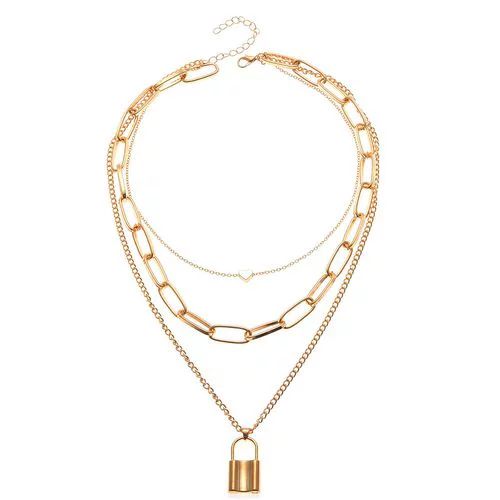 AkoaDa Vintage Multi Layer Love Heart Choker Necklace Heart Lock Pendant Statement Necklace Long ... | Walmart (US)