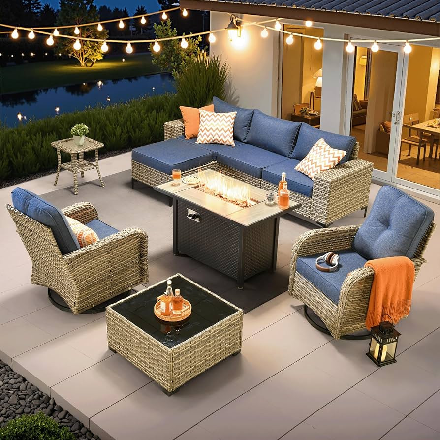 ovios 9 Pieces Patio Furniture Set Outdoor Sectional Sofa Couch with Fire Pit Table Rocking Swive... | Amazon (US)