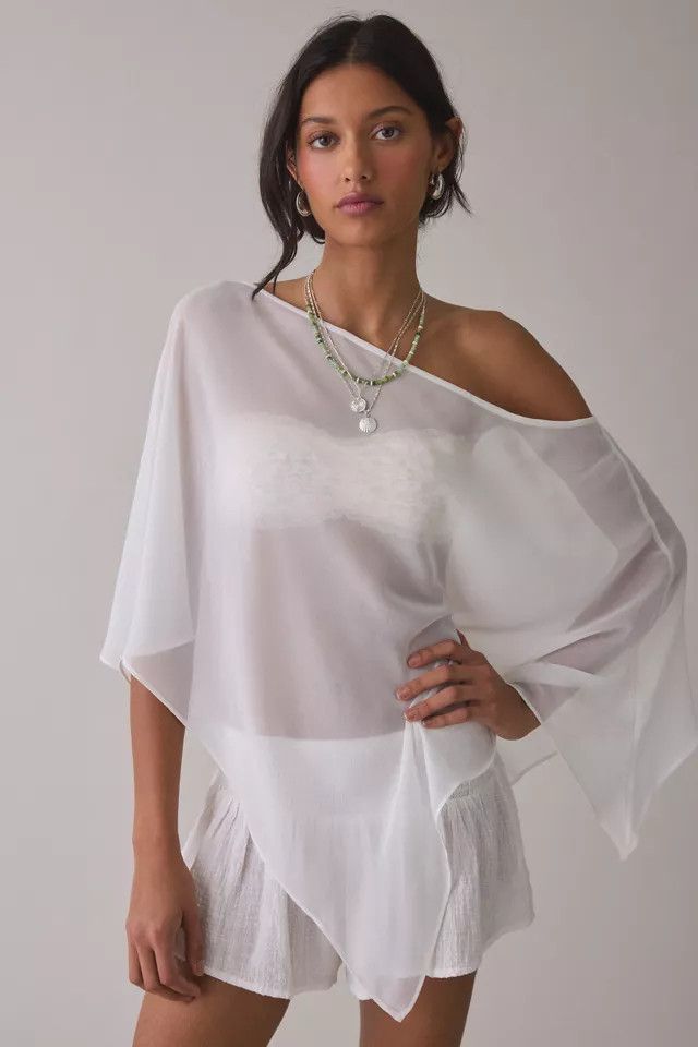 UO Fete Feeling Sheer Off-The-Shoulder Poncho Top in Brown, Women's at Urban Outfitters | Urban Outfitters (US and RoW)