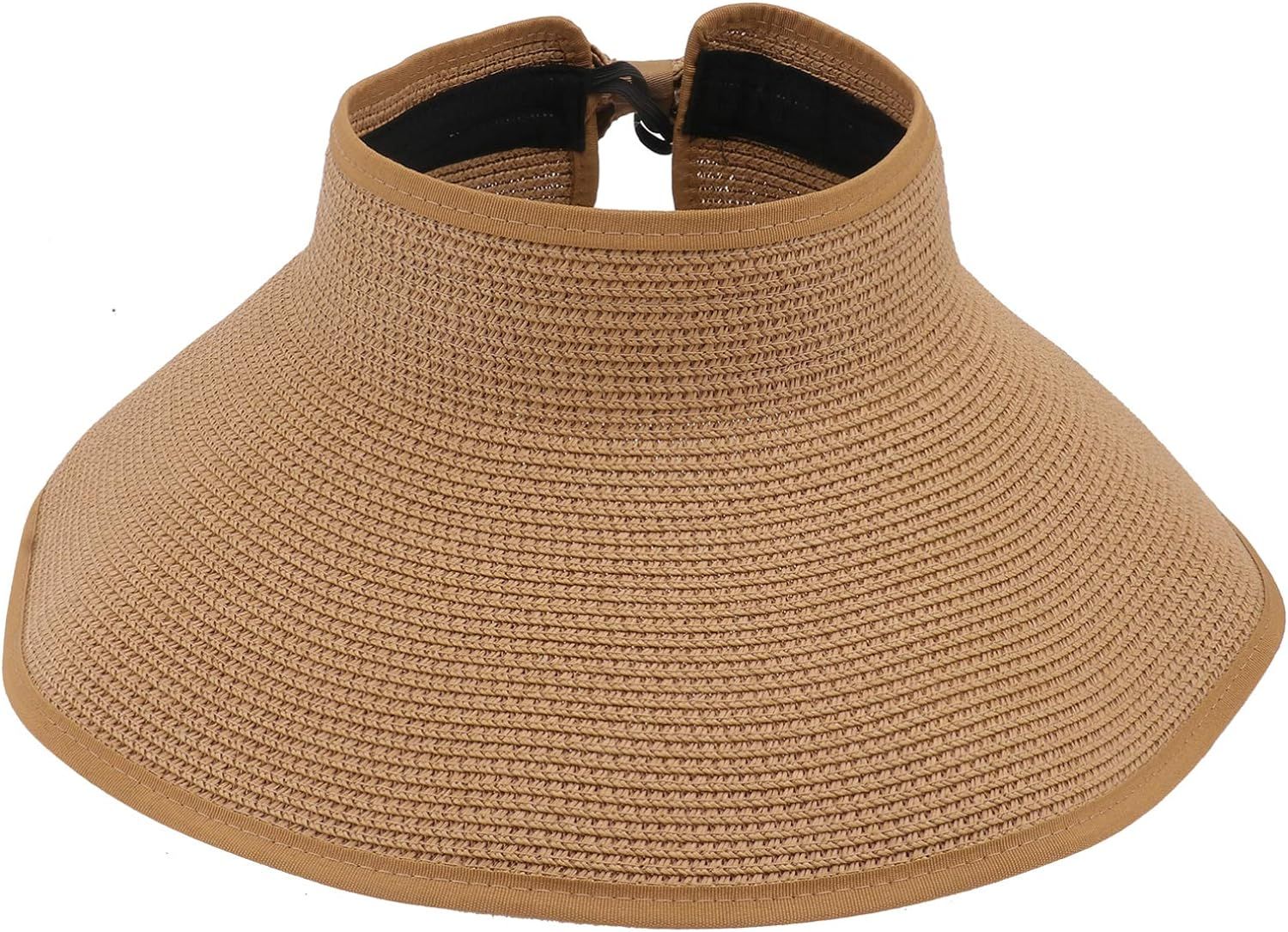 OULII Women Foldable Roll Up Wide Brim Bowknot Summer Beach Sun Visor Straw Hat Cap (Khaki) | Amazon (US)