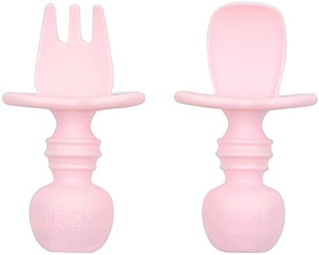 Bumkins Utensils, Silicone Chewtensils, Baby Fork and Spoon Set, Training Utensils, Baby Led Wean... | Amazon (US)