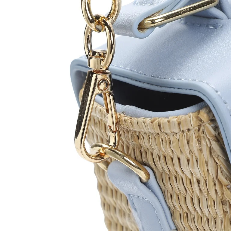 Packed Party Women's Woven Straw Crossbody Bag with Faux Leather Scallop and Chain Strap, Blue | Walmart (US)