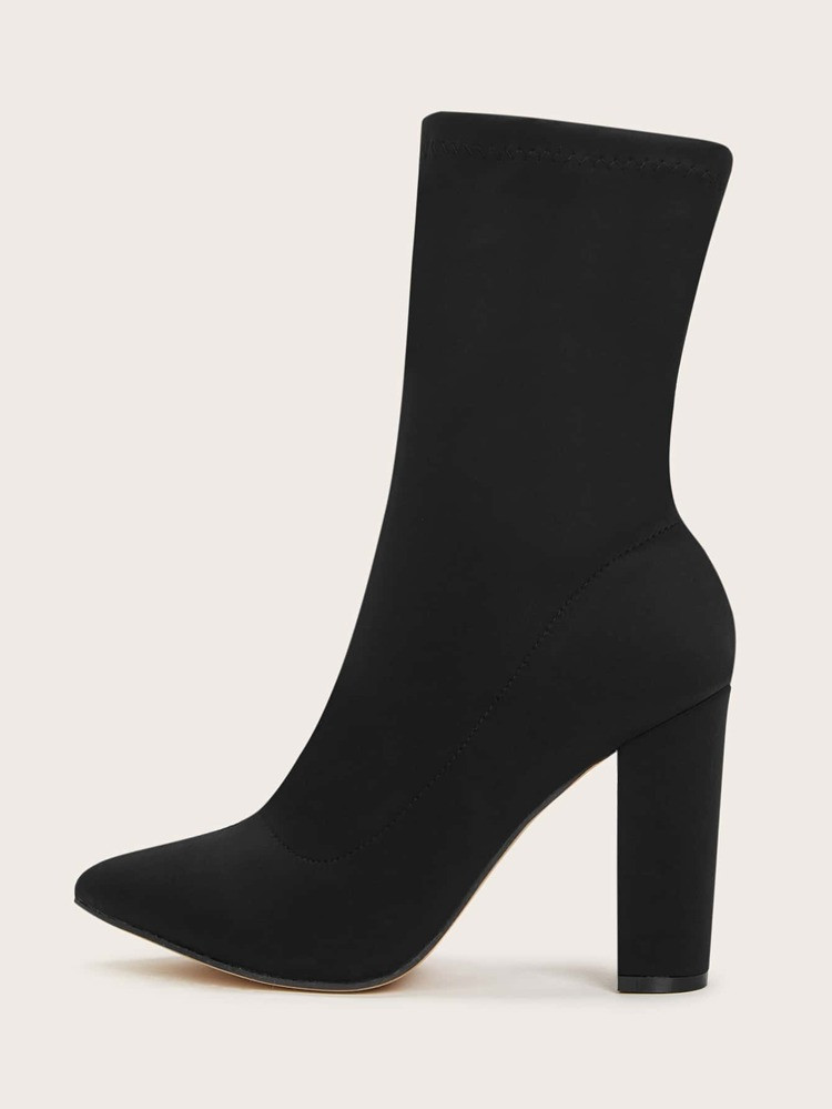 Minimalist Chunky Heeled Sock Boots | SHEIN