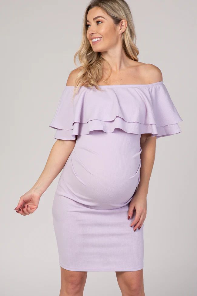 PinkBlush Lavender Off Shoulder Fitted Maternity Dress | PinkBlush Maternity