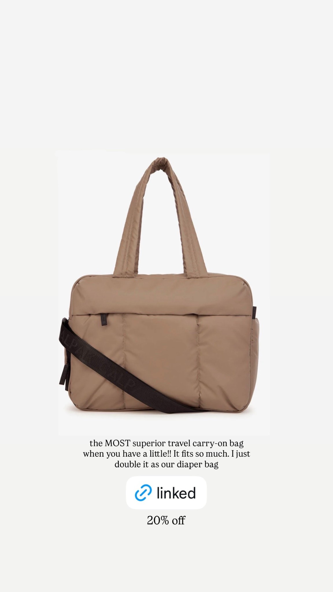 the MOST superior travel carry-on bag when you have a little!! It fits so much. I just double it as our diaper bag 20% off