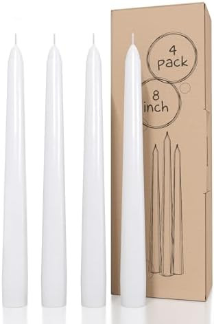 CANDWAX 8 inch White Taper Candles Set of 4 - Unscented Dripless Tapers - Smokeless Christmas Tap... | Amazon (US)