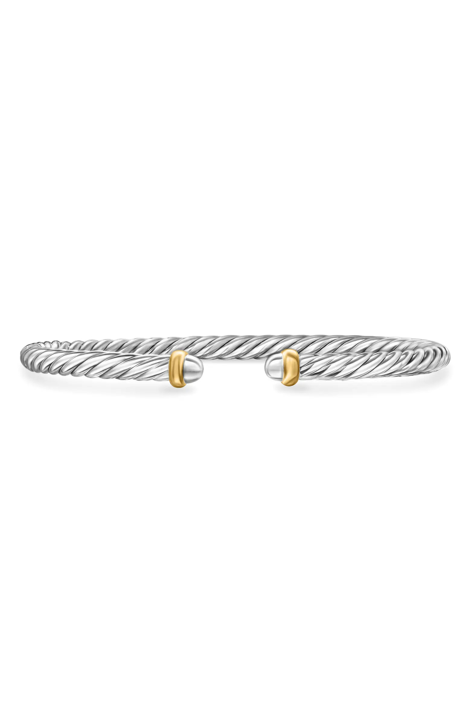 Cable Flex Bracelet in Sterling Silver with 14K Yellow Gold, 4mm | Nordstrom