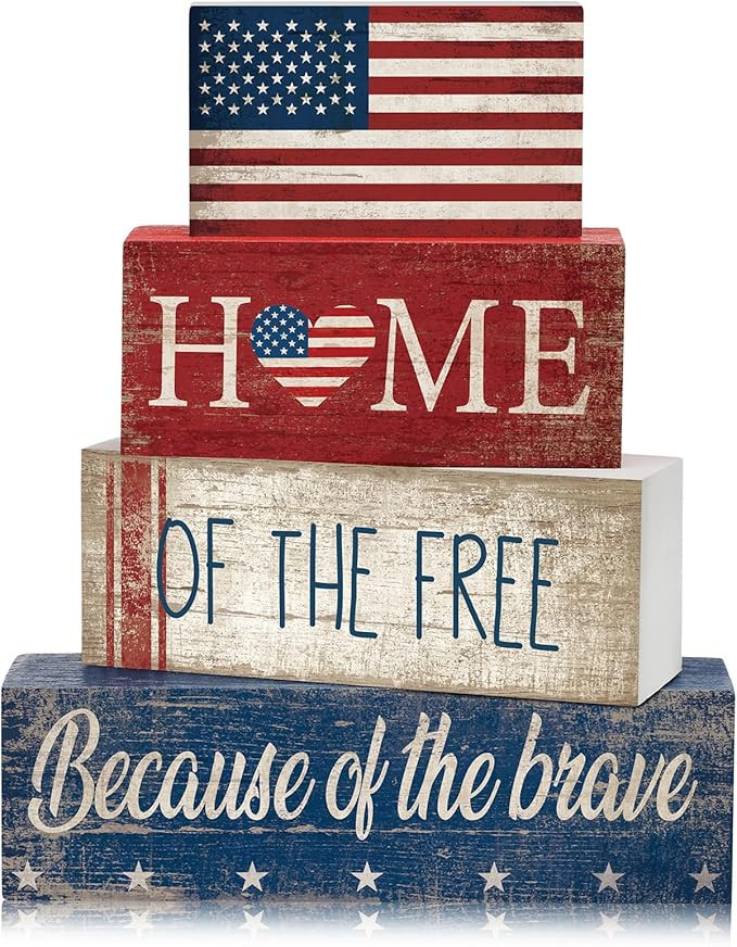 CroBlissful 4 Pcs 4th of July Decorations Patriotic Memorial Day Tabletop Decorations Red White B... | Amazon (US)