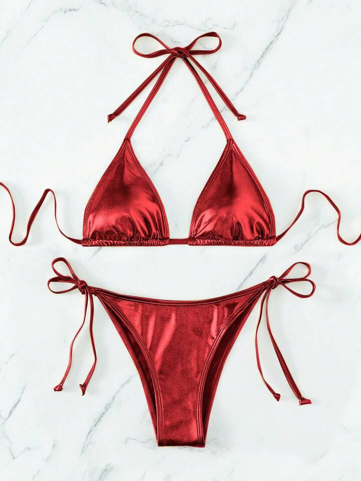 Red Metallic Bikini | SHEIN