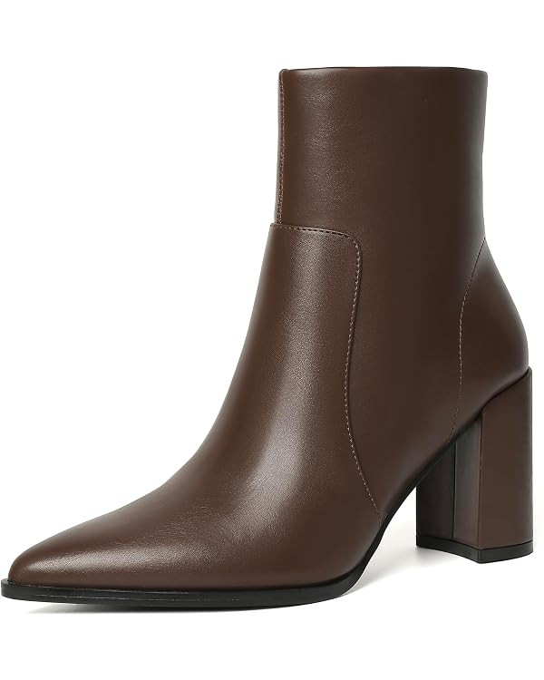 Ankle Boots for Women Chunky High Heel Warm Boot Mid Calf Chelsea Booties Leather Suede Fur Slip ... | Amazon (US)