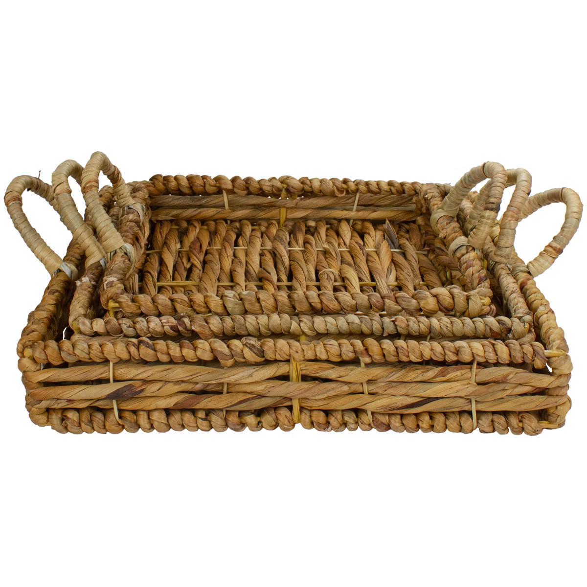Northlight Set of 3 Square Natural Woven Water Hyacinth Serving Trays with Handles 16" | Target
