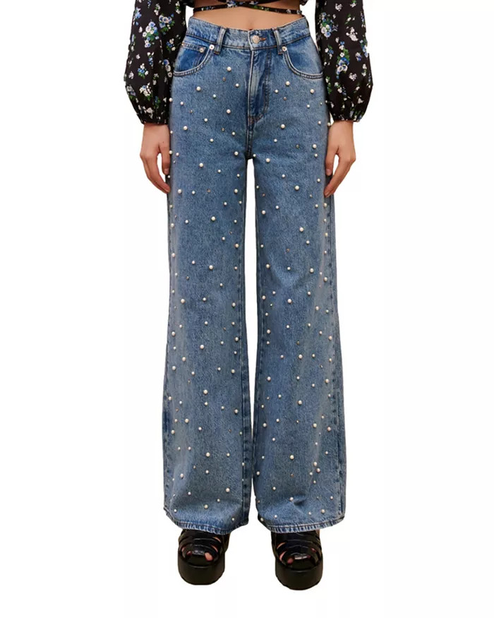 Penbearl High Rise Embellished Wide Leg Jeans in Blue | Bloomingdale's (US)