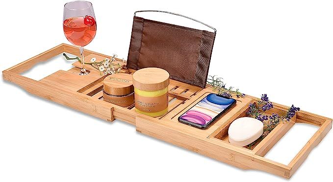 Bamboo Bathtub Tray - Perfect Expandable Bathtub Caddy with Reading Rack or Tablet Holder, This P... | Amazon (US)