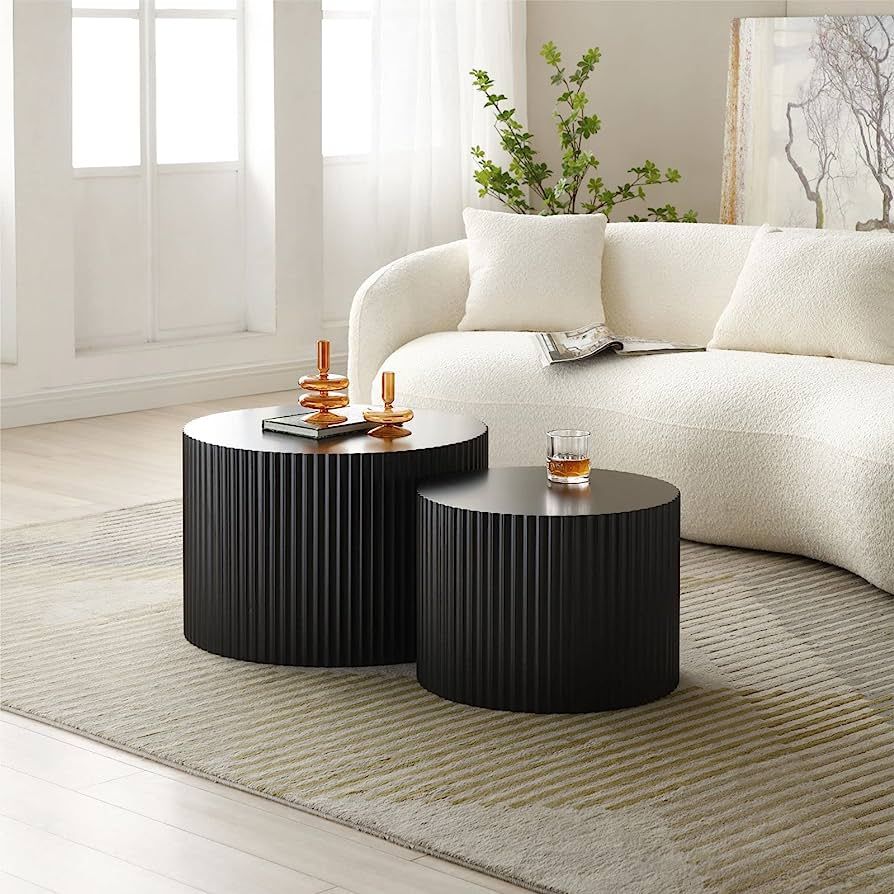 Round Coffee Table Set of 2 Nesting Coffee Table Modern for Living Room, Black | Amazon (US)