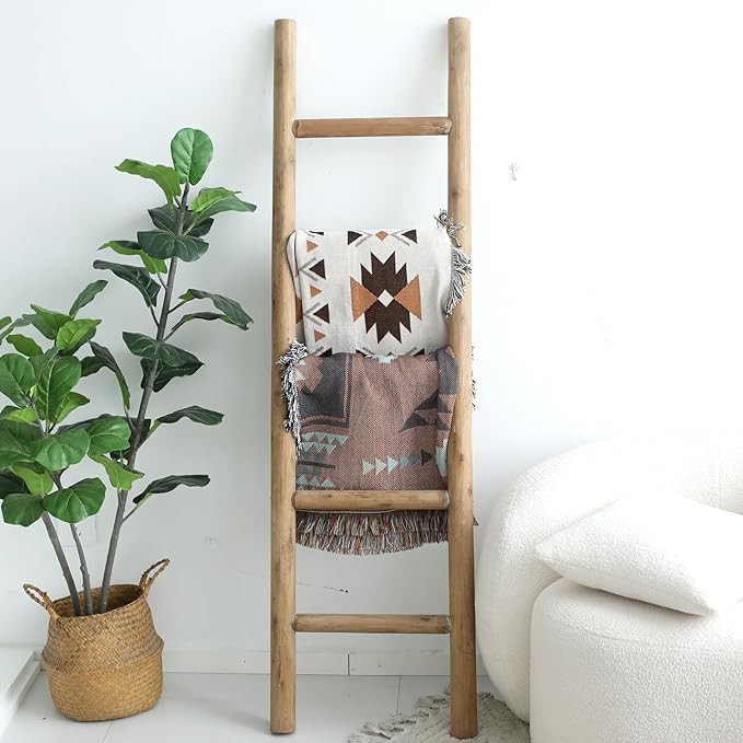 FUIN 57in Wood Blanket Ladder Living Room Decorative Wall Leaning Farmhouse Quilt Display Holder ... | Amazon (US)