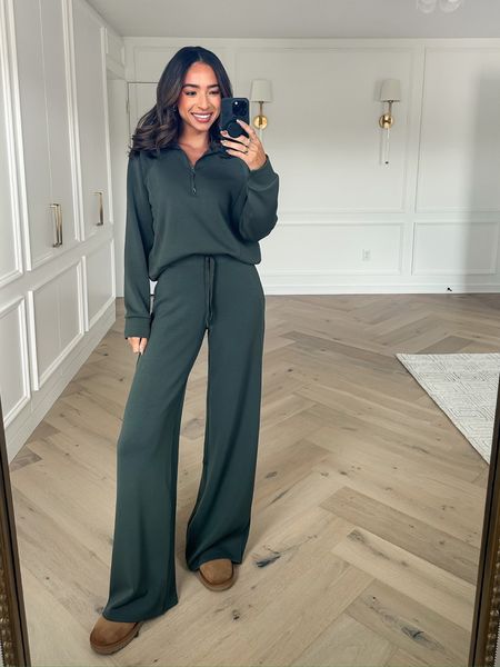 @Spanx is on SALE for Black Friday Cyber Monday - 20% off the site! Wearing the AirEssentials Wide Leg Pant in small tall and half zip in small  🖤

Spanx Partner
Athleisure 
Loungewear 
Matching set 

#LTKstyletip #LTKsalealert