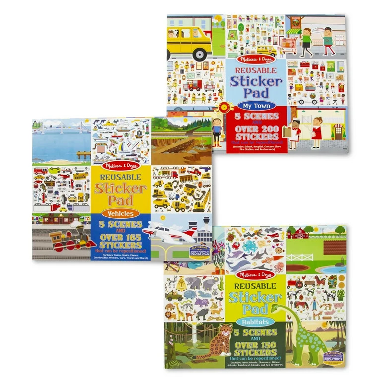 Melissa & Doug Reusable Sticker Pads Set: Habitats, Vehicles, Town: 115 Stickers | Walmart (US)