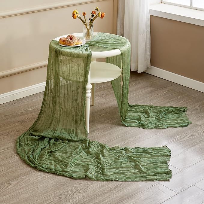 Sage Green Cheesecloth Table Runner - 13.3Ft Boho Gauze Cheese Cloth Table Runner 35x160 Inch Lon... | Amazon (US)