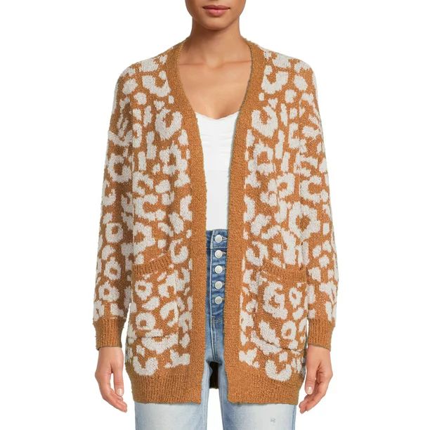 Dreamers by Debut Womens Cheetah Cardigan Long Sleeve Sweater | Walmart (US)