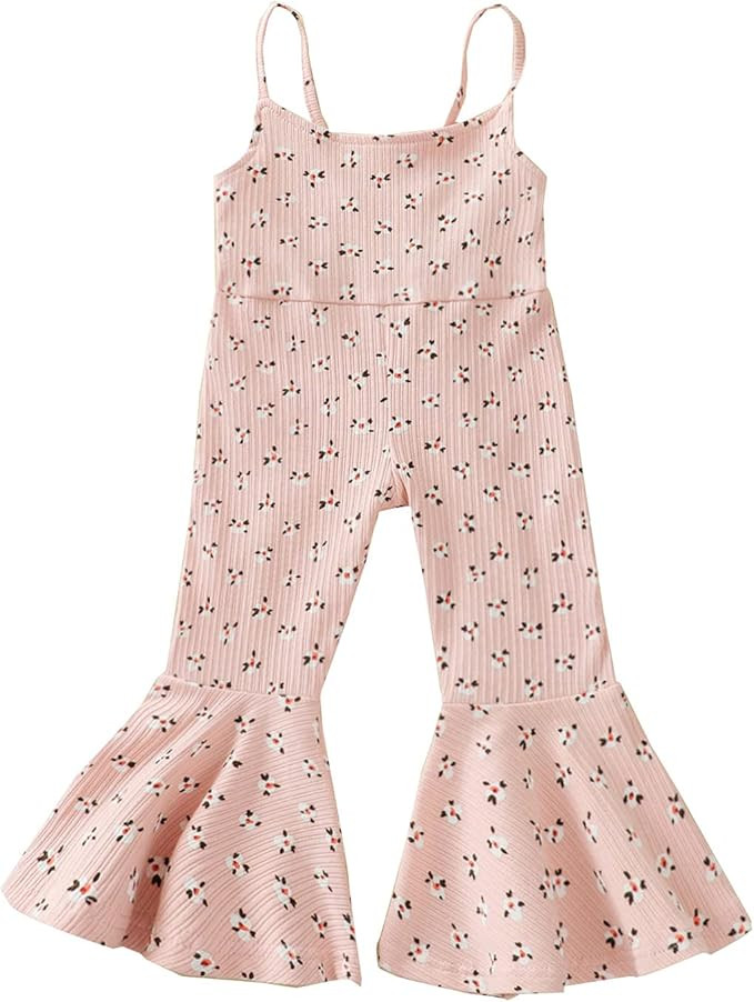 Toddler Girl Jumpsuit Romper Colorful Halter Bell Bottom Pants Jumpsuit Playsuit | Amazon (US)