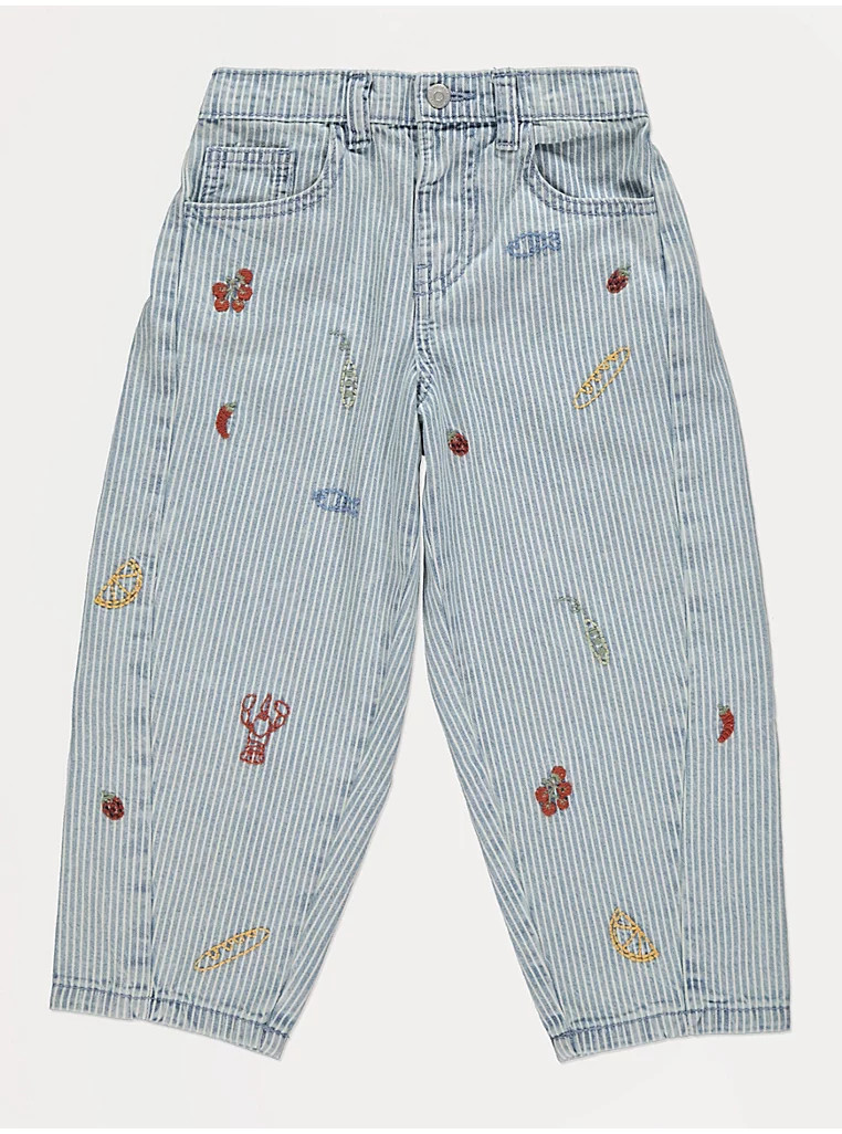 Light Wash Embroidered Barrel Stripe Jeans | George