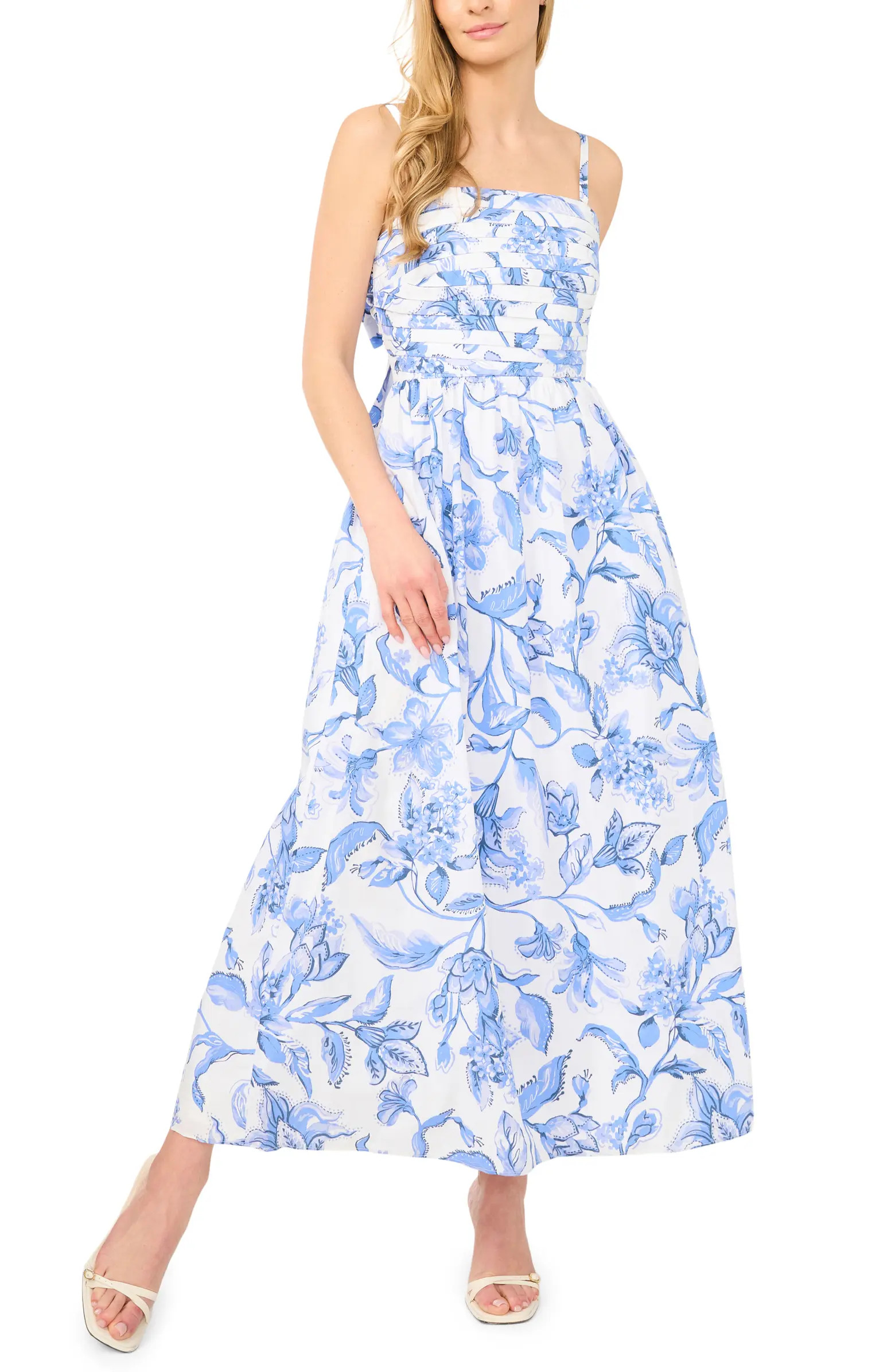 Halogen® Pleated Back Cutout Cotton Maxi Sundress | Nordstrom | Nordstrom