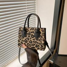 A Vintage Fashion Leopard Print Mini Handbag Square Bag With Zip Opening And Adjustable Long Shoulder Strap, Small Capacity Lightweight Crossbody Bag. | SHEIN