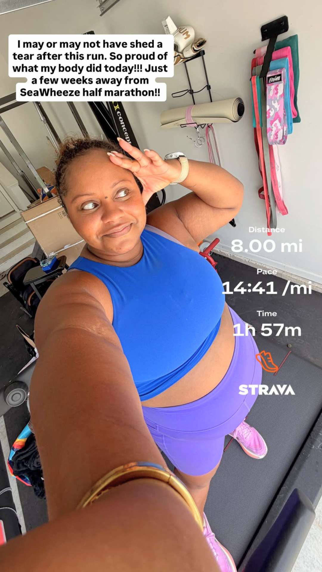 Treadmill miles still count! 8 miles down and one step closer to SeaWheeze. Wearing one of my favorite running tops for today's long run. It's been a staple in my training. 

 #LTKfitnessgoals #LTKActive #LTKMidsize