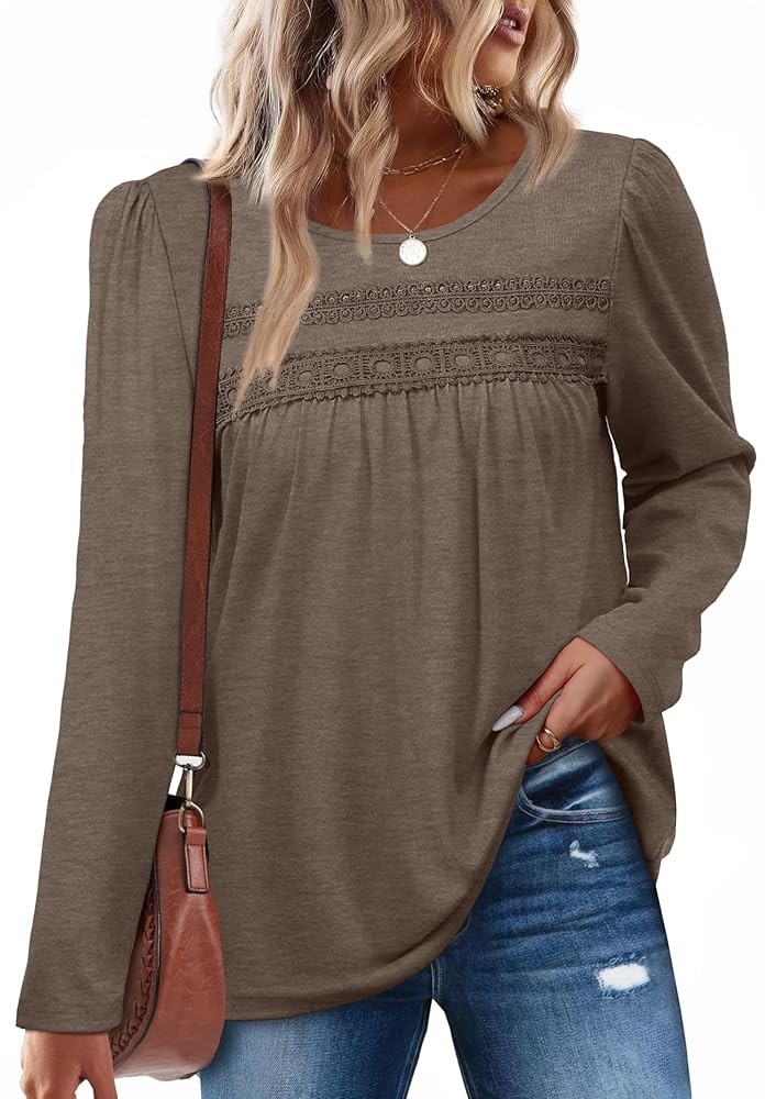 OFEEFAN Boho Tops for Women Long Sleeve Shirts Plus Size Early Fall Fashion Womens Blouses Dressy... | Amazon (US)