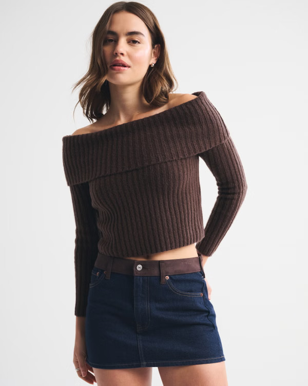 Women's Ribbed Foldover Off-The-Shoulder Sweater | Women's Party Collection | Abercrombie.com | Abercrombie & Fitch (US)