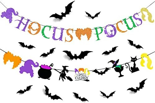 Hocus Pocus Banner and Hocus Pocus Garland Halloween Bats Wall Decals - Hocus Pocus Party Decorat... | Amazon (US)