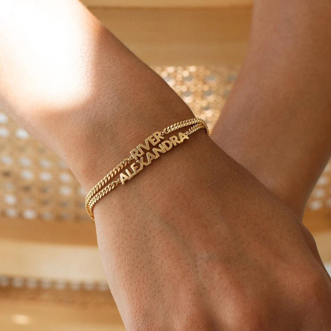 Custom Name Bracelet With Curb Chain Personalized Name Jewelry Birthday Gift for Her NELLY BRACEL... | Etsy (US)